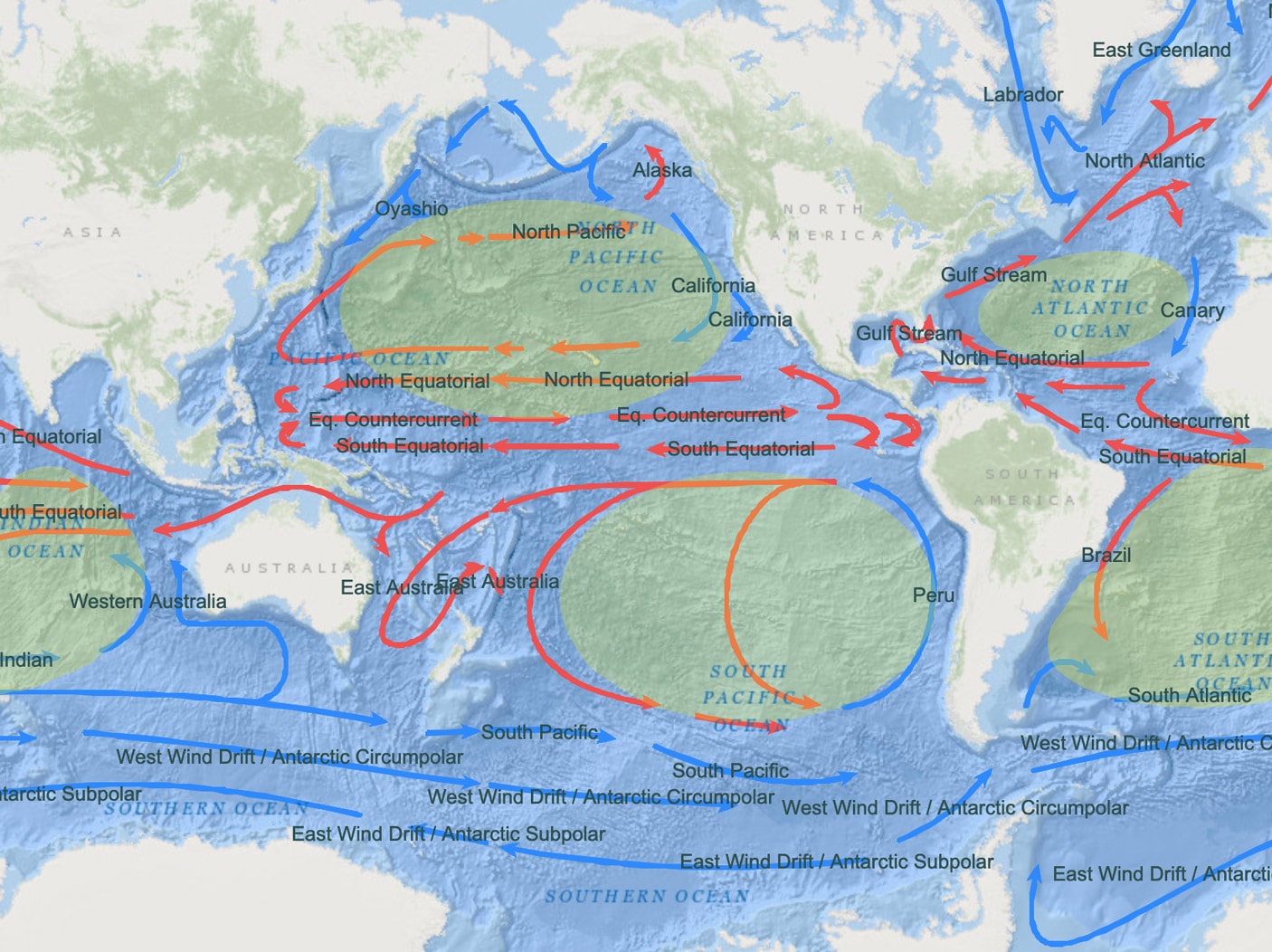 Esri map of the 5 gyres.